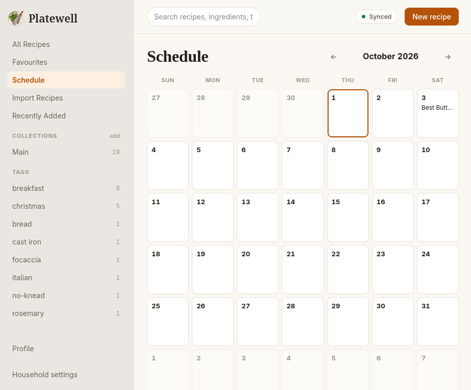 The schedule month grid in Platewell on the web